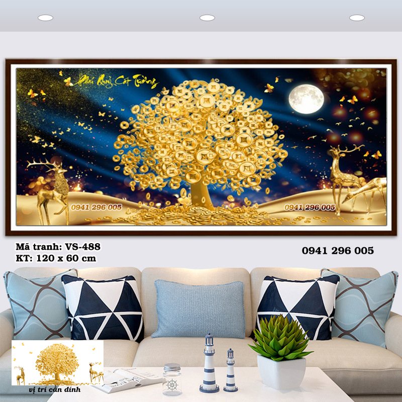Tranh đính đá Phú quý cát tường VS488 (120x60cm) - tranh chưa đính đá