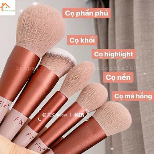 Bộ cọ trang điểm cá nhân Fix màu hồng dễ thương gồm 13 cây(Hàng nội địa Trung)