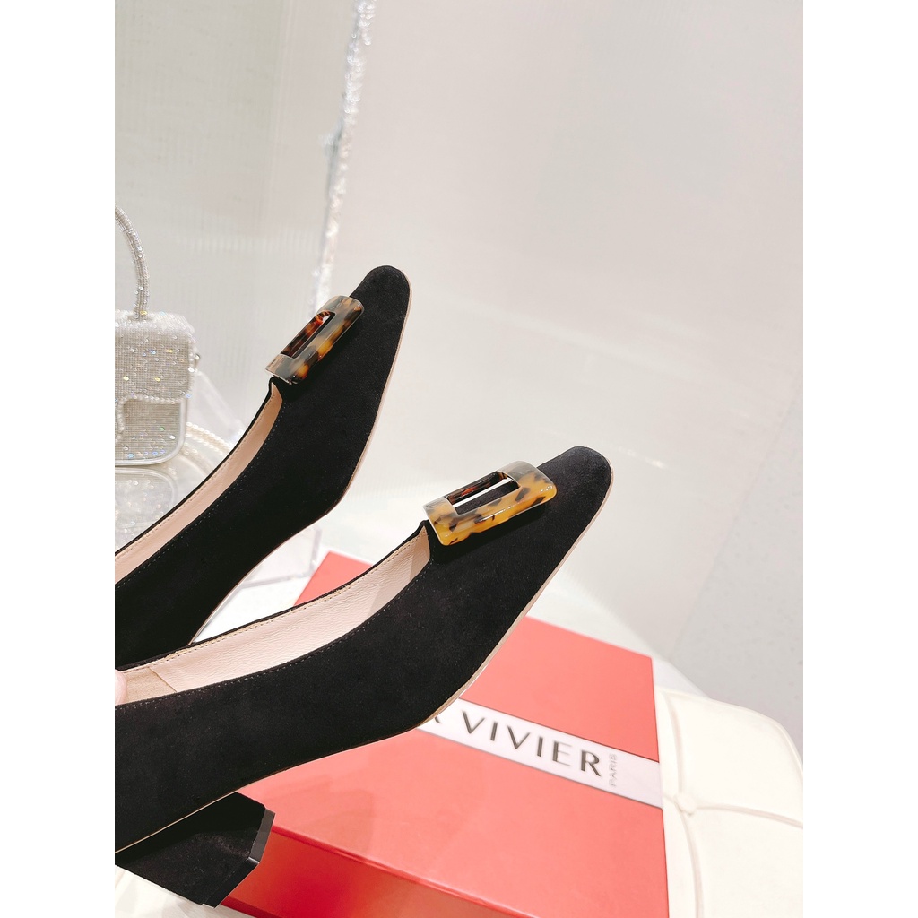 Giày cao gót nữ da thật thời trang cao cấp Roger Vivier thiết kế thanh lịch, sang trọng