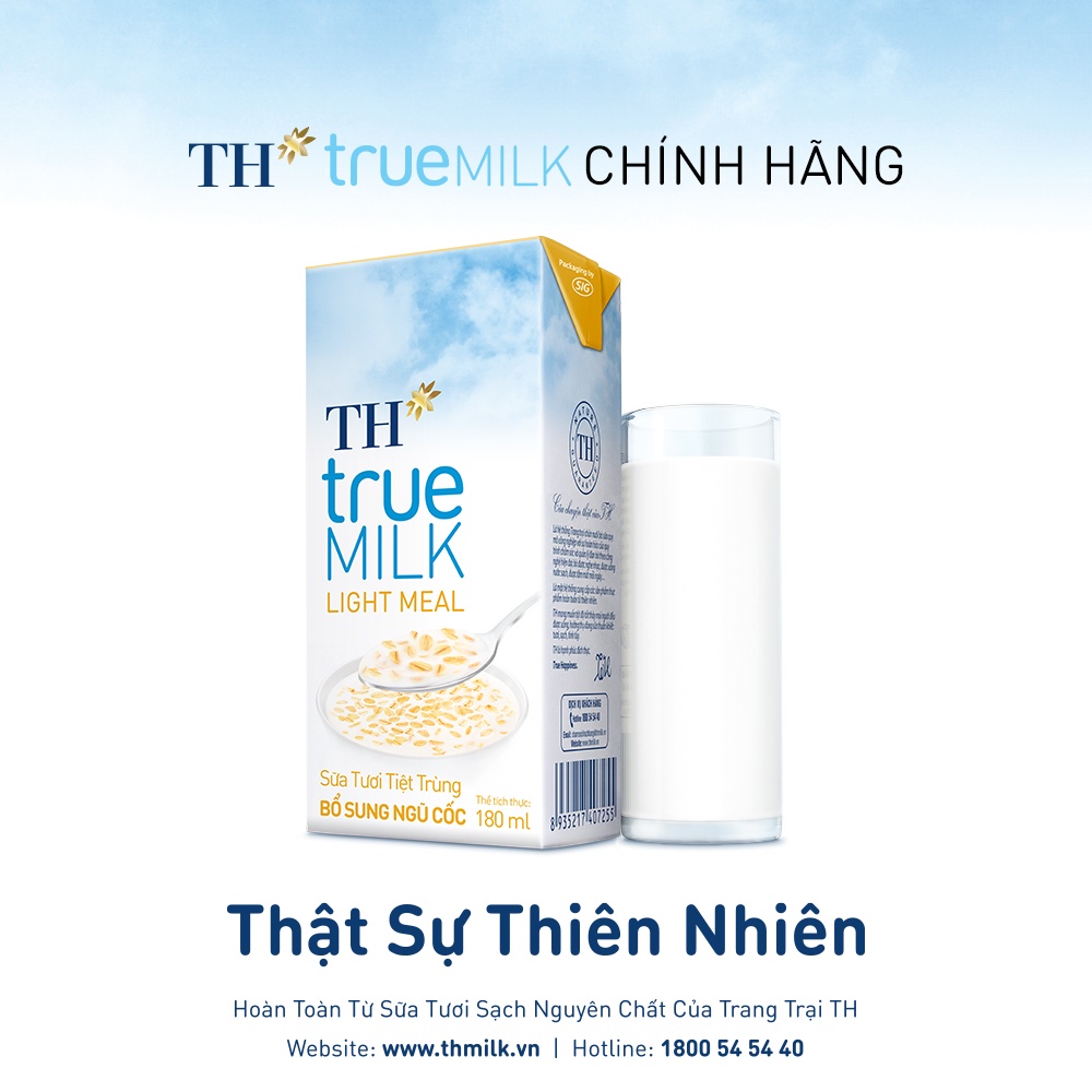 4 Lốc sữa tươi tiệt trùng TH True Milk Light Meal bổ sung ngũ cốc 180ml (180ml x 4 hộp)