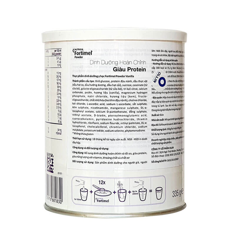 Sữa Fortimel Powder 335g date 3/2024 dinh dưỡng cho người mới ốm dậy, người gầy suy nhược và người cao tuổi