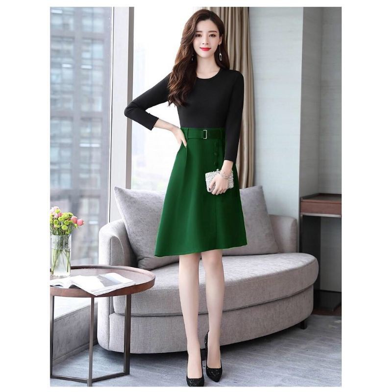 Chân váy nữ thiết kế❤FREESHIP❤Chân váy nữ phối nút kèm belt