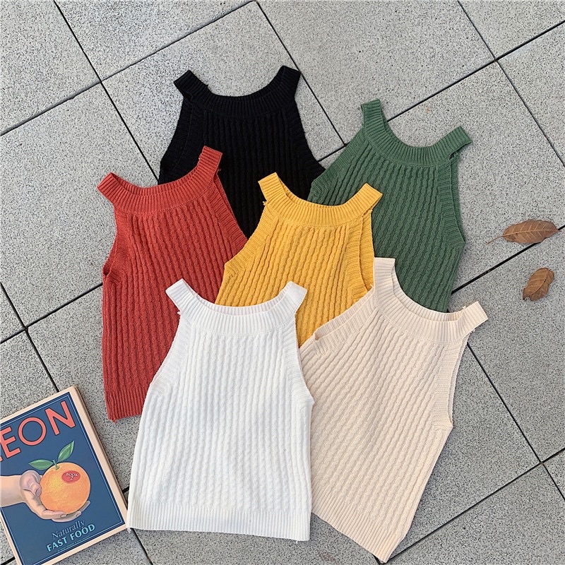 Áo len sát nách cổ yếm  Áo croptop ôm body không tay hở vai, Phong cách trẻ trung năng động, Thời trang thu xinh