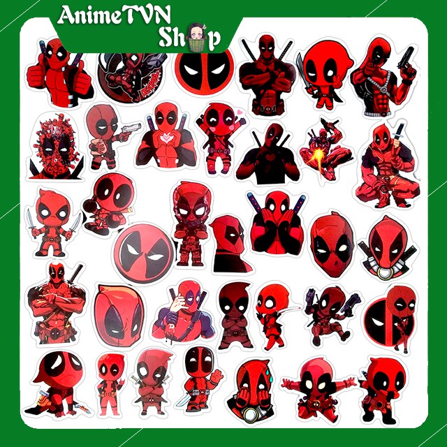 Miếng dán Sticker nhân vật DeadPool trọn bộ 35 hình - In rõ ràng sắc nét khó tróc