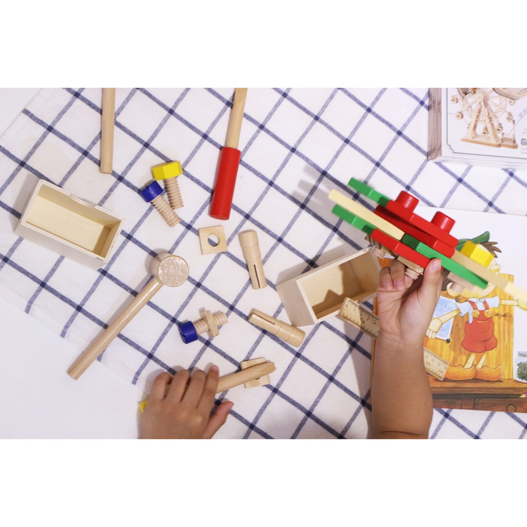 Đồ chơi bộ dụng cụ kỹ thuật sửa chữa bằng gỗ Cho Bé