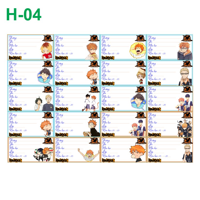 Nhãn vở anime Haikyuu! (1 set 20 nhãn vở - mẫu khác nhau)