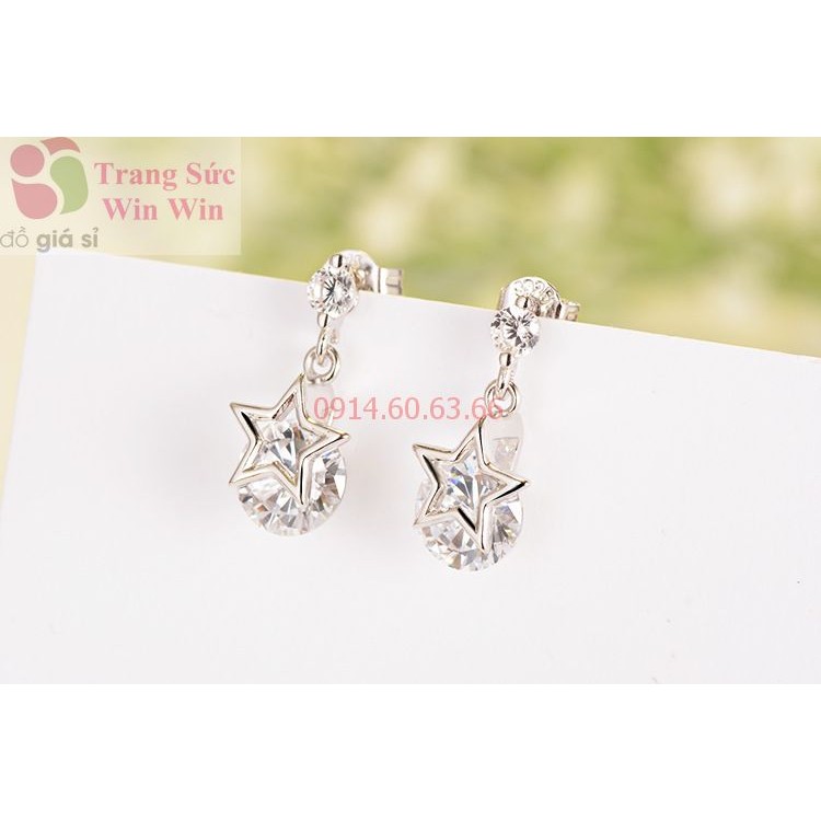 Bông tai ngôi sao bạc đính đá tròn [Đơn 50k tặng kẹp tóc Hàn Quốc cực xinh]