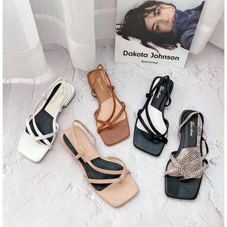 Sandal Nữ Xỏ Ngón Mũi Vuông Thời Trang Gót Cao 2Cm