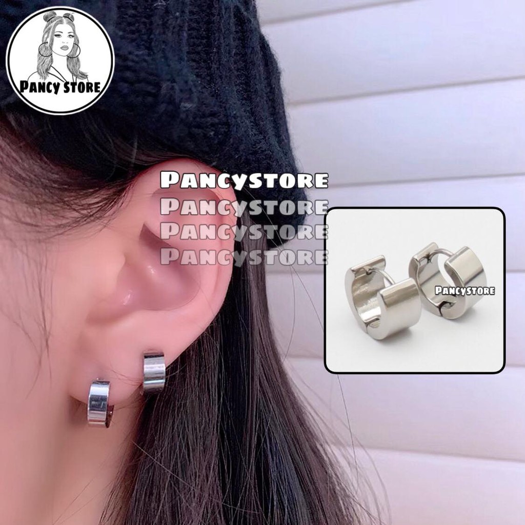 khuyên tai bông tai titan tròn đai dày unisex khuyên tai nam nữ cá tính