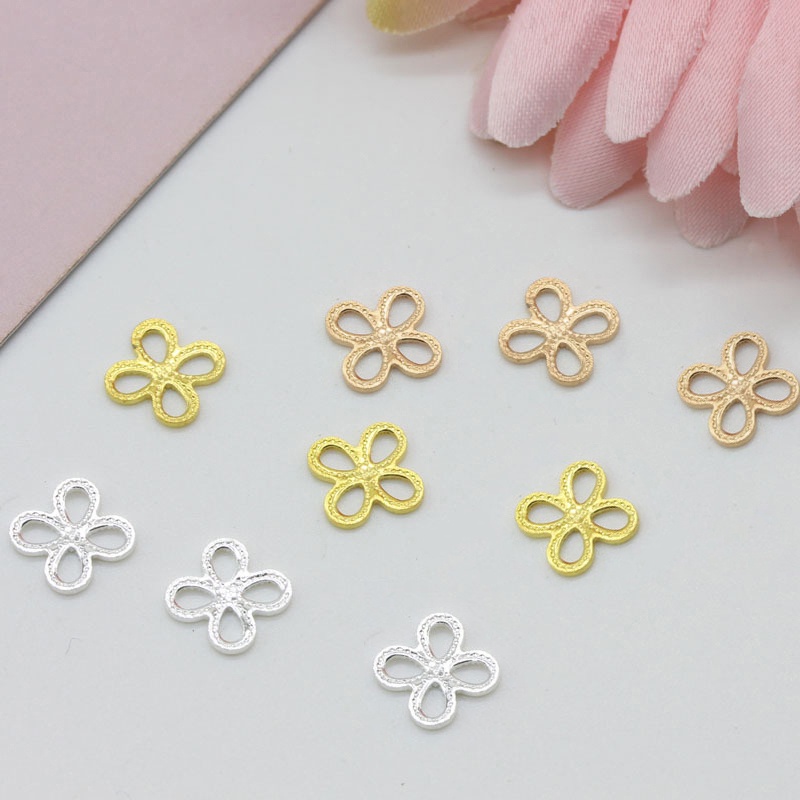 5 phiến treo đúc hoạt tiết hoa 4 cánh 10mm nguyên liệu làm trâm làm trang sức cổ trang cosplay cổ phục có màu KC