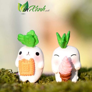 Phụ kiện củ cải trắng ham ăn dễ thương trang trí tiểu cảnh, bàn học, nhà cửa