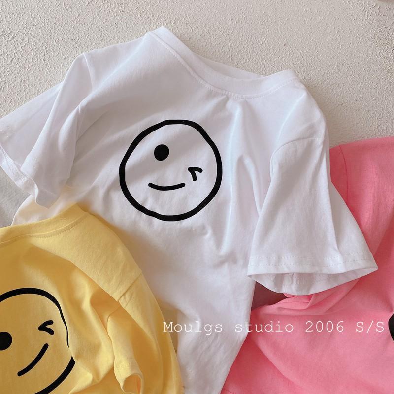 Áo Thun Dáng Rộng Ngắn Tay Màu Trơn In Hình Mặt Cười Thời Trang Mùa Hè Hàn Quốc Dành Cho Nữ 2023