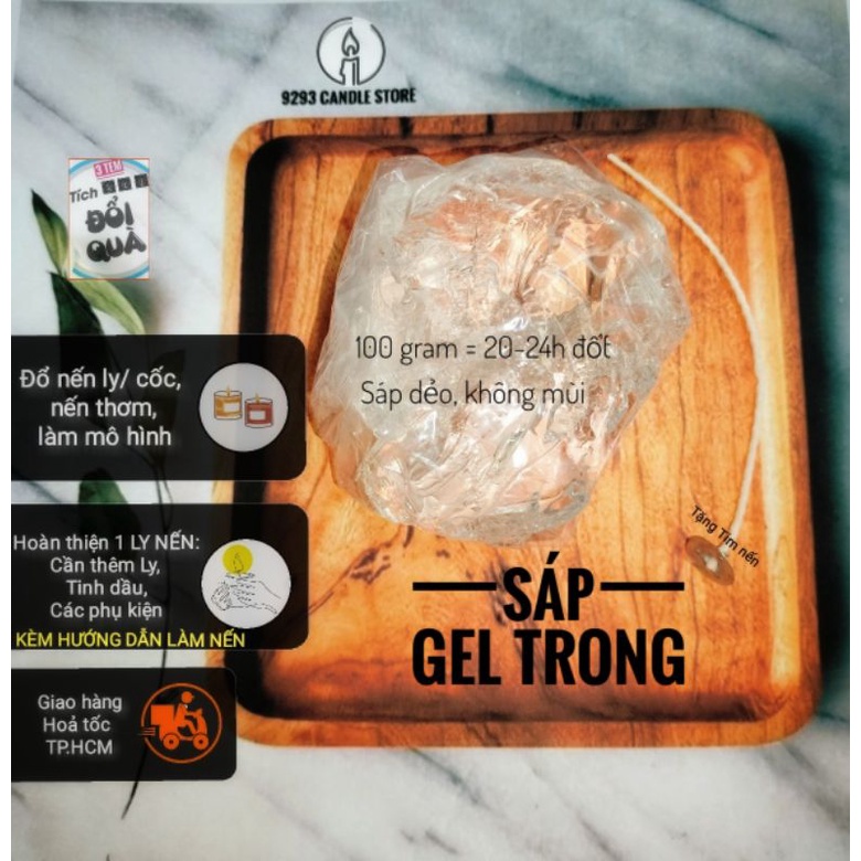 100-200 gram SÁP GEL làm nến DẠNG MỀM trong suốt TẶNG CÁT hoặc SỎI hoặc DÂY TIM KHÔNG KHÓI