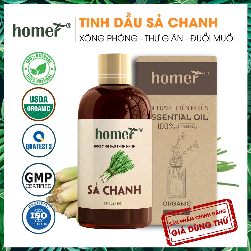 Tinh dầu nguyên chất Homer 100ml - Essential Oils - đạt chuẩn chất lượng kiểm định - 20 hương thơm