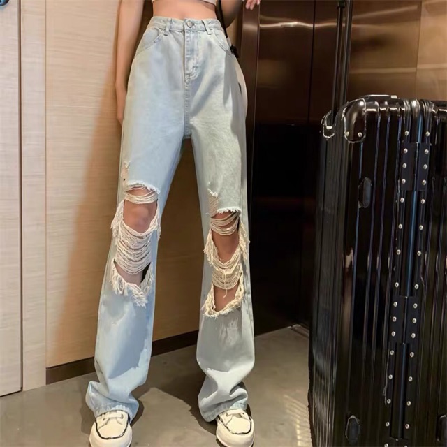 Quần jeans ulzzang rách gối culottes ống loe cá tính 2020 KÈM 2 ẢNH THẬT CUỐI