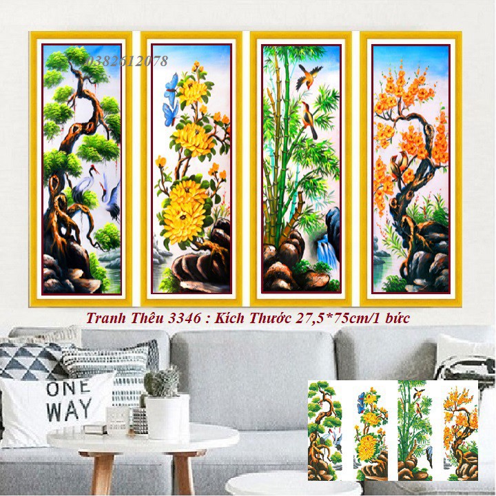 ❤FLASH SALE❤ Tranh Thêu Chữ Thập Tứ Quý Xuân Hạ Thu Đông