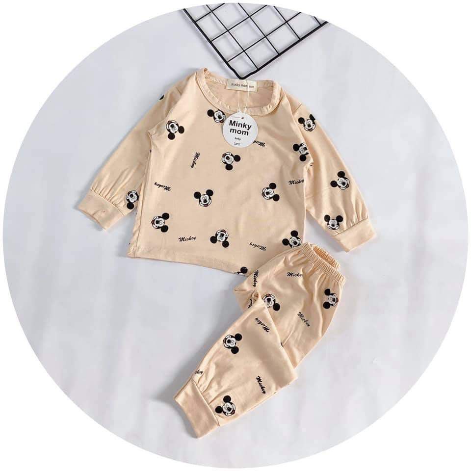 Bộ Dài Tay Cho Bé Gái, Bé Trai Minky Mom Vải Cotton 100% in Hoạ Tiết Micky, Bộ Quần Áo Trẻ Em Thu Đông