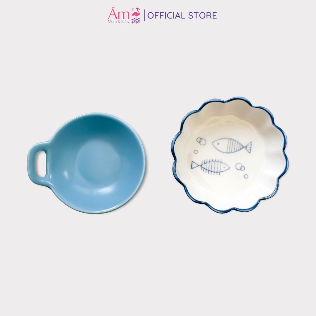 Dụng Cụ Ăn Dặm Cho Bé Kiểu Nhật Ấm Baby Màu Xanh Dương Bát Sứ Và Khay Đựng Đồ Chịu Được Nhiệt Độ Cao Ấm Gift Decor