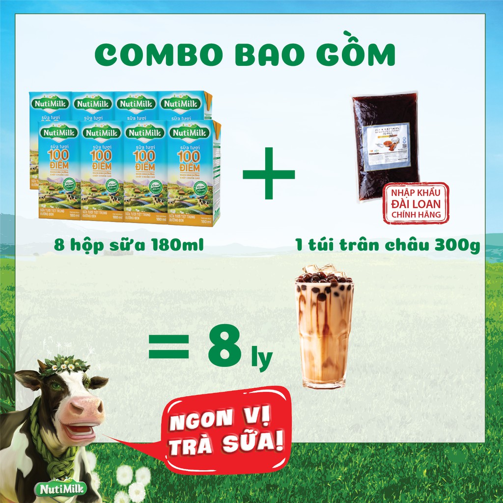 [Mã FMCGMALL giảm 8% đơn từ 250K] Thùng 40 hộp nutil sữa tươi đường đen 180ml/1hop và 5 bịch trân châu 300g