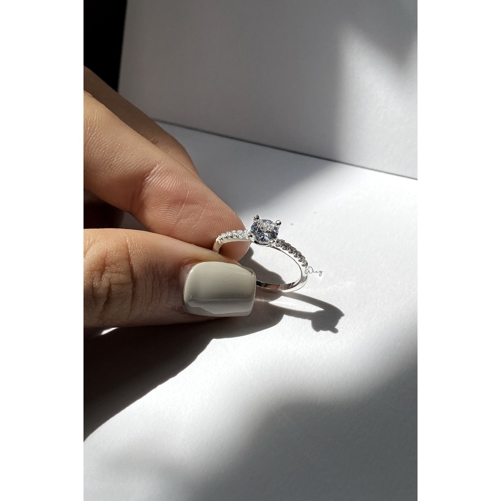 Nhẫn đá ổ 4 trấu có viền đá - trang sức bạc The Wing Silver