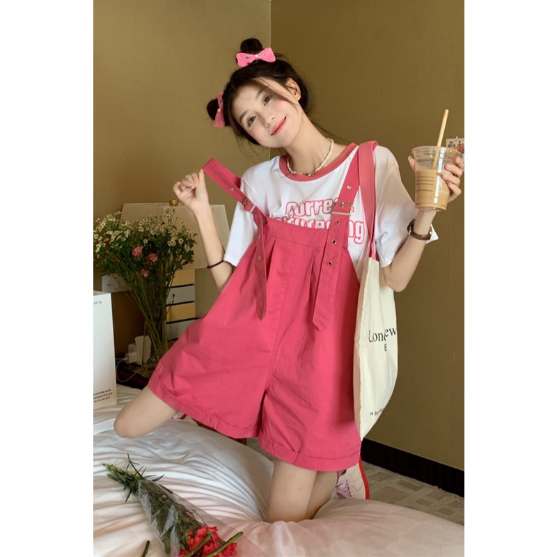 Set Áo Thun In Chữ + Quần Short Yếm Thời Trang Cho Nữ | BigBuy360 - bigbuy360.vn