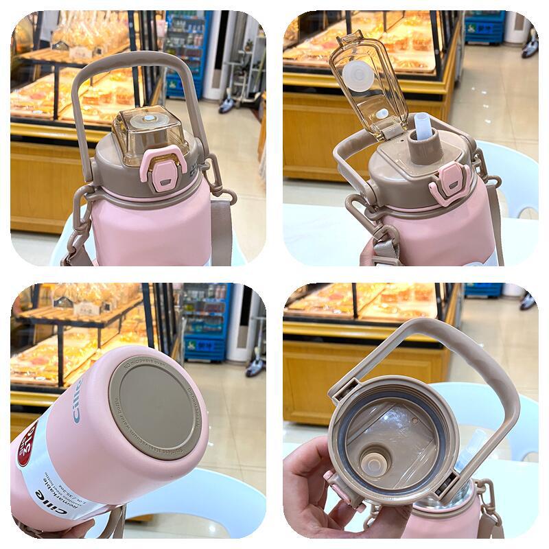 Bình Nước Giữ Nhiệt Cille 1000ml , Bình Nước Cao Cấp Có Ống Hút, Inox 316, Bình Nước Mang Đi Học