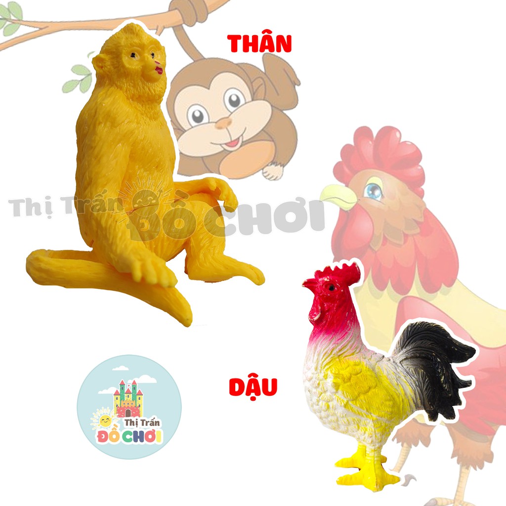 Bộ đồ chơi thông minh mô hình con vật , động vật túi thú cho bé 12 con giáp nhựa VN HT7521