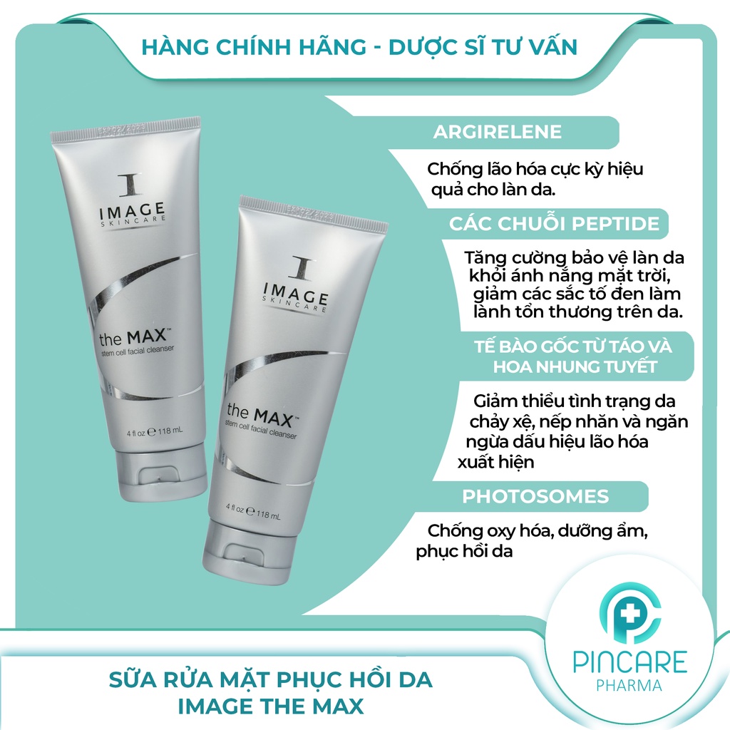 Sữa rửa mặt dịu nhẹ Image The Max Stem Cell Facial Cleanser 118ml phục hồi và nuôi dưỡng da - Hàng chính hãng - Pincare