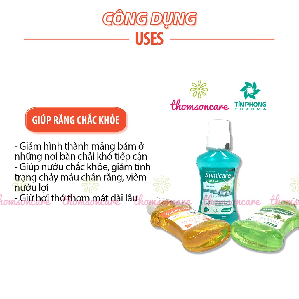 Nước súc miệng Sumicare bạc hà, trà xanh, keo ong - cho trẻ em và người lớn - Chai xúc họng thơm miệng 250ml