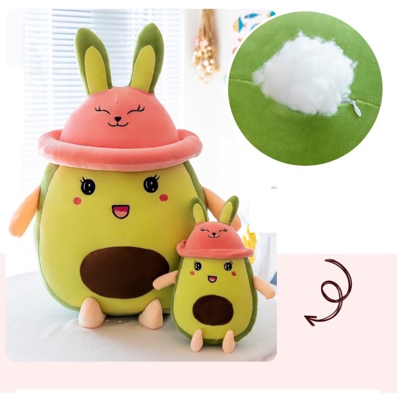 Gấu Bông Bơ Mũ Thỏ Mềm Mịn - Quả Bơ Bông - Gấu Bông Mina