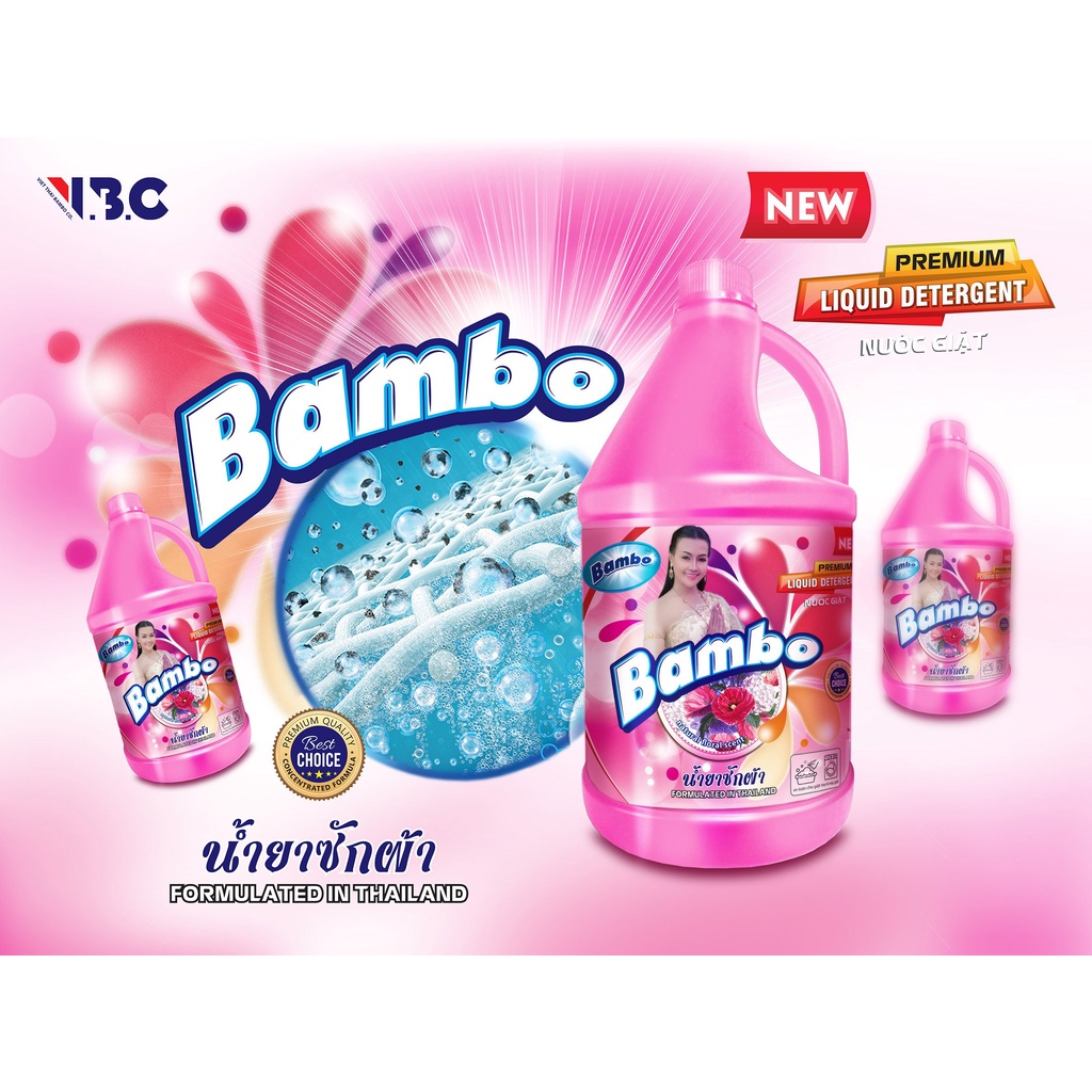 Nước giặt Hương Hoa Hồng Bambo chai 3.3kg