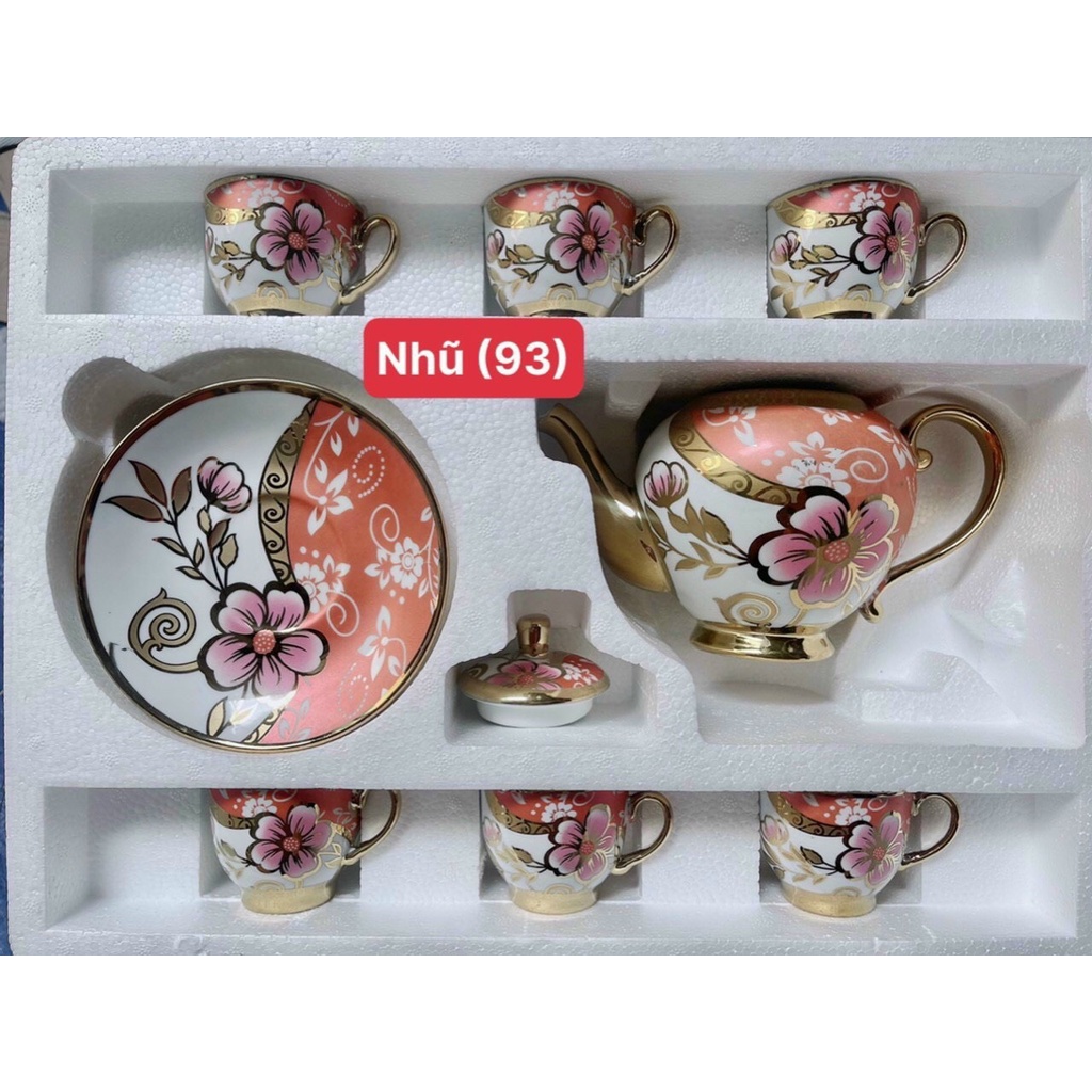 [Mã LIFEXANH03 giảm 10% đơn 500K] BỘ TÁCH TRÀ HOA VĂN NHŨ VÀNG HOÀNG GIA - BỘ TRÀ 6 LY SIÊU ĐẸP CHẤT LƯỢNG
