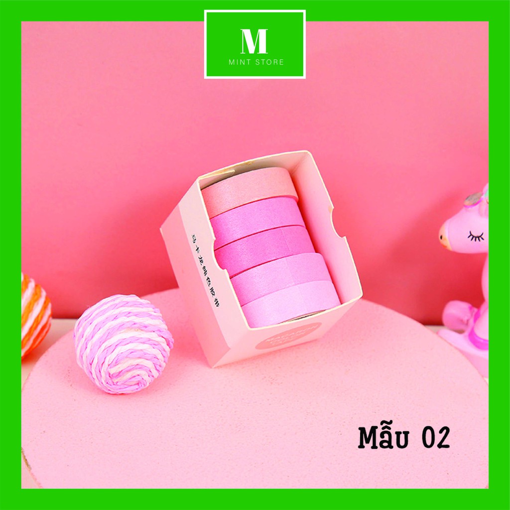 SET 5 cuộn giấy dán Washi Tape màu Pastel Simple Color siêu xinh, dán siêu dính cao cấp Nhật Bản - MINT STORE