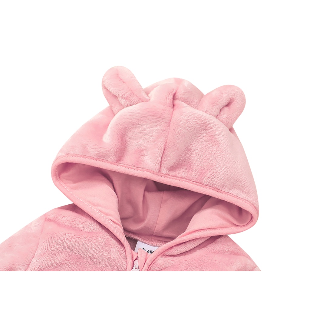 Bộ áo khoác liền quần hai mảnh lót lông cừu dày dặn in hình gấu hoạt hình dễ thương thời trang thu đông cho bé