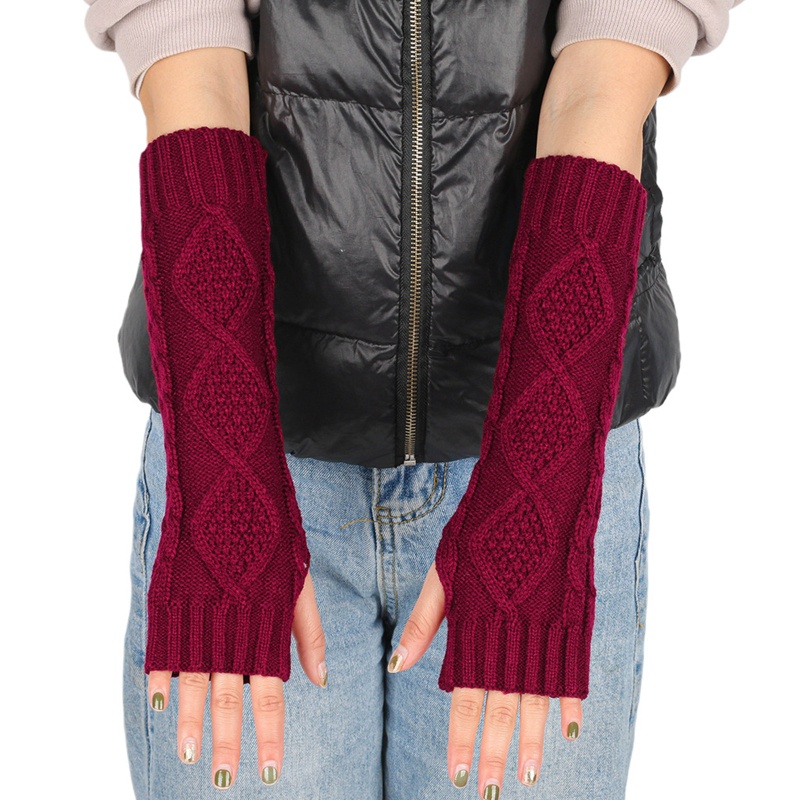 Găng Tay Len Dài Hở Ngón Ấm Áp Màu Sắc Đơn Giản Dành Cho Nam Và Nữ