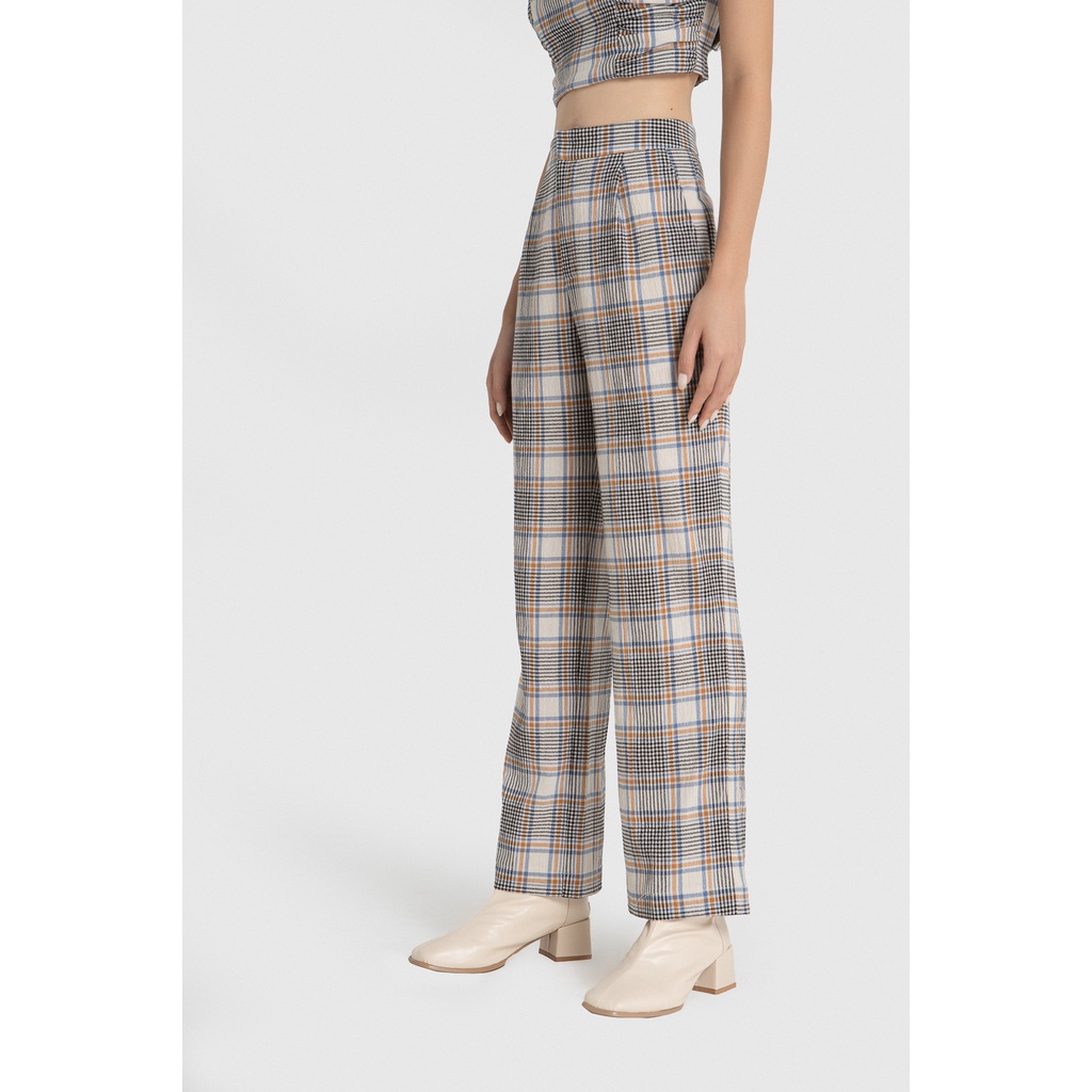 Quần Maybi dài ống suông caro