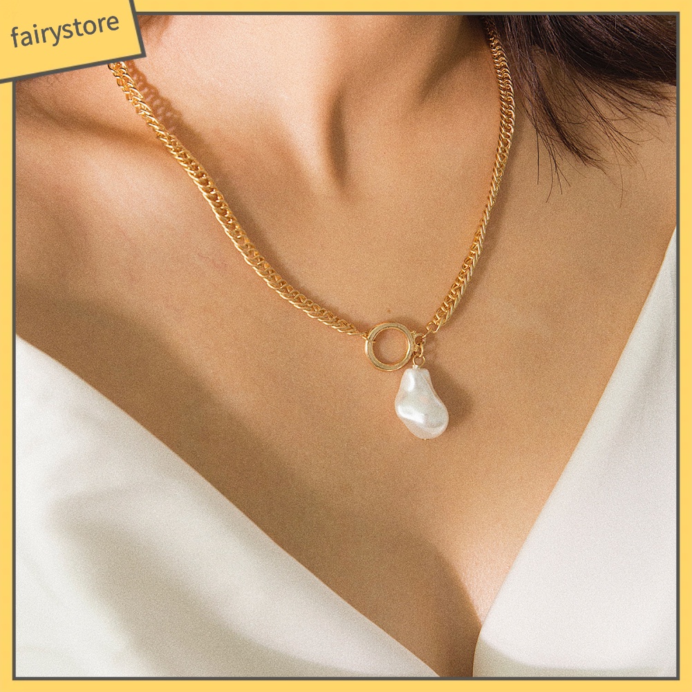 Dây Chuyền Mặt Hình Tròn Đính Ngọc Trai Nhân Tạo Thời Trang Dành Cho Nữ