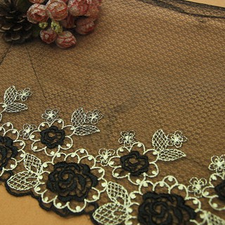 Cuộn Vải Tuyn Thêu Hoa Màu Đen Rộng 27cm Dài 1 Yard Dùng May Vá DIY