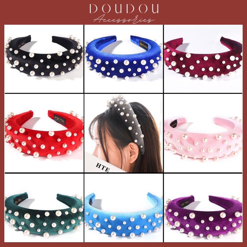 Băng đô tóc Doudou Bờm cài tóc nữ hàng thiết kế chất liệu nhung cao cấp phong cách Hàn Quốc cổ điển thời trang FG012