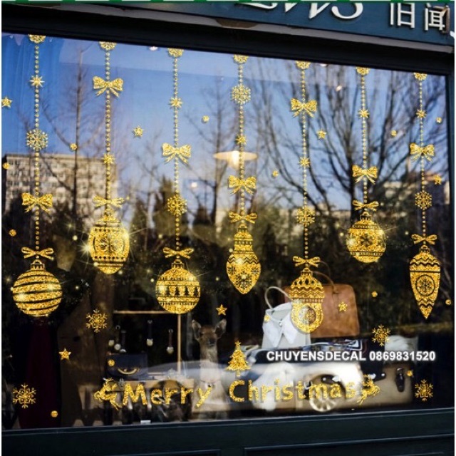Decal dán tường Noel - Rèm Châu hiện địa Nhũ kim tuyến