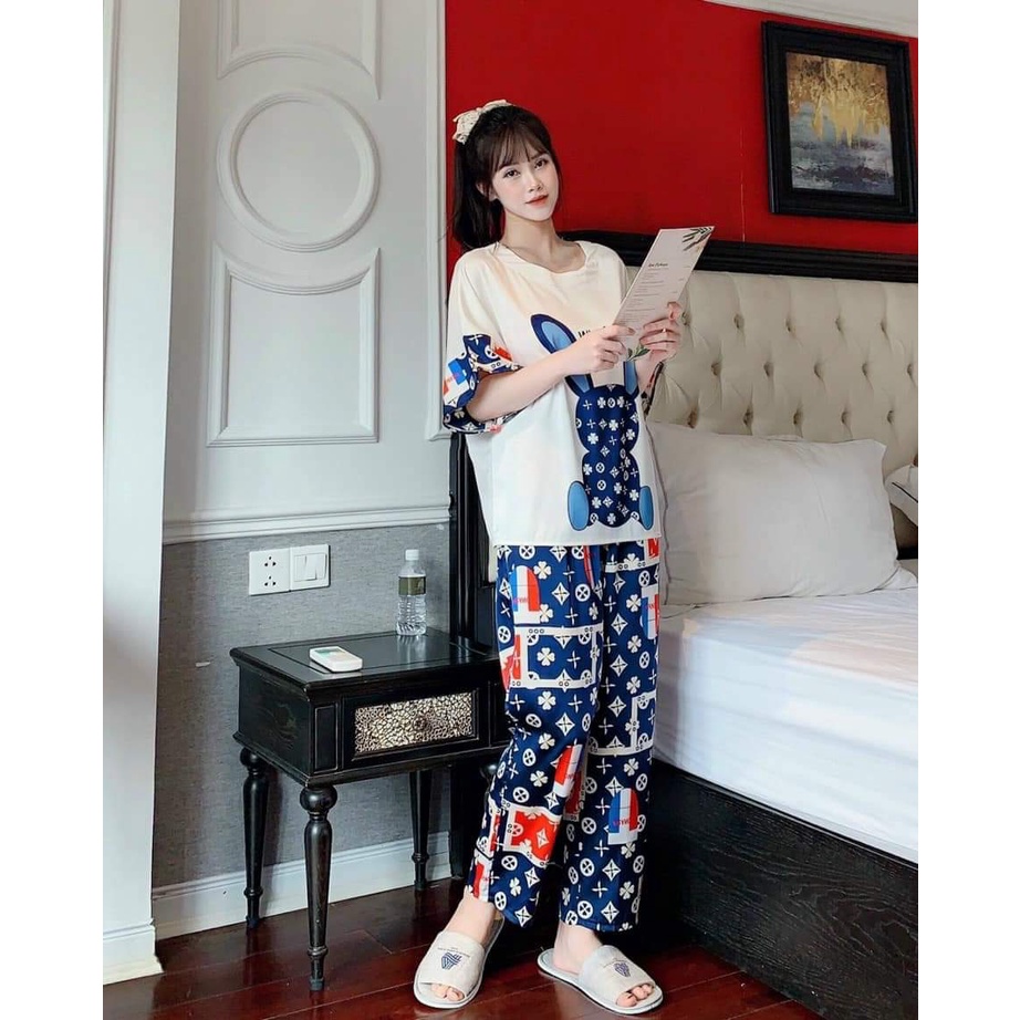 Đồ bộ nữ pijama bộ lụa ngủ mặc nhà tay ngắn quần dài satin dễ thương CARY