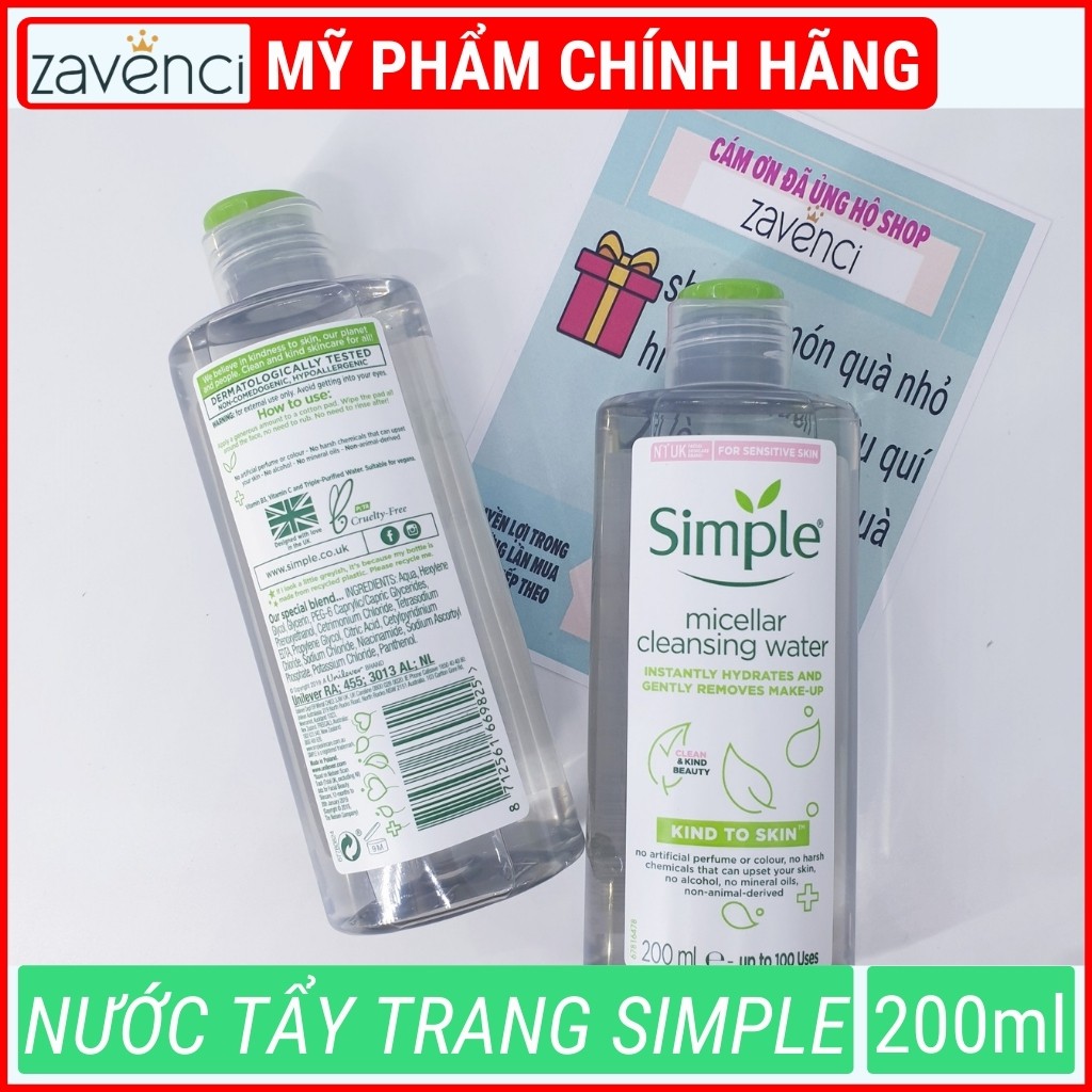 Nước Tẩy Trang NTT000133 Simple Kind to Skin Micellar Cleansing Water Làm Sạch Da Sâu (200 -500ml) | BigBuy360 - bigbuy360.vn