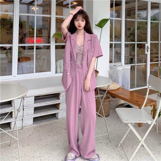 Set vest tím 3 chi tiết hot trend MS46