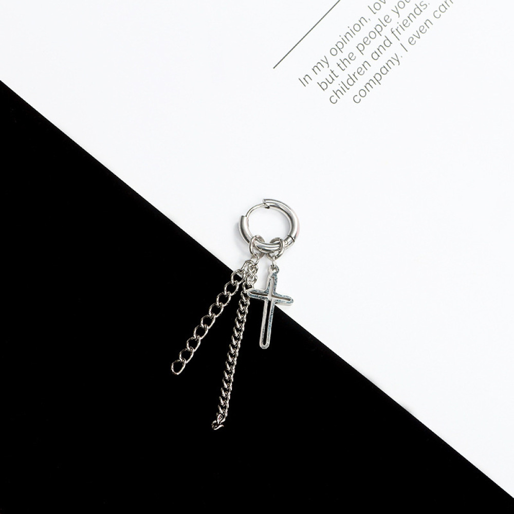 1 khuyên tai dài hình thánh giá bằng thép không gỉ