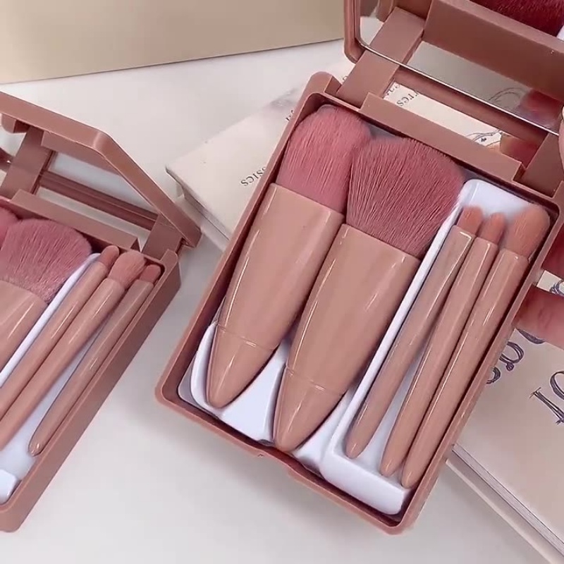 Bộ cọ makeup trang điểm cá nhân combo 6 món màu hồng Vintage kèm hộp gương MiibooShi D1.100