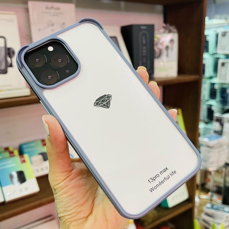 [ xanh rêu ] ốp sulada lưng kính trong suốt viền dẻo màu iphone 13 13 pro 13 pro max sang chảnh góc tai thỏ