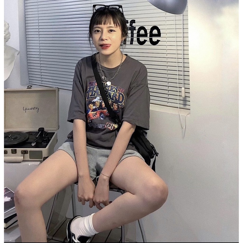 Set Cộc Tay Dukes PEONYB Nữ [FREESHIP]  Bộ đồ quần short đùi xám áo thun tay lỡ form rộng in hình cá tính Ulzzang