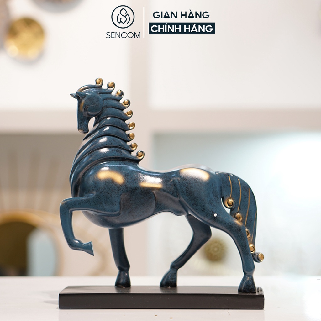 Tượng decor nghệ thuật ngựa xanh SENCOM trang trí phòng khách, bàn làm việc, tiểu cảnh