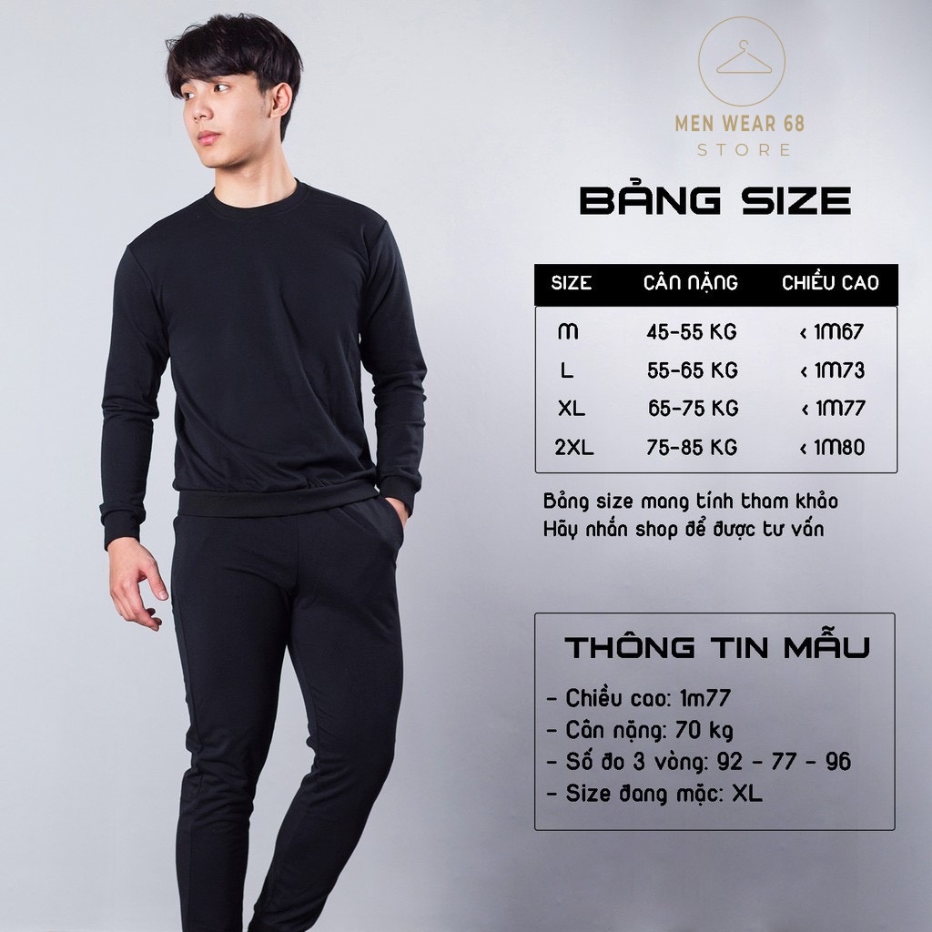 Bộ nỉ nam thu đông thời trang cao cấp MENWEAR68 Bộ thể thao nam 3 màu trơn