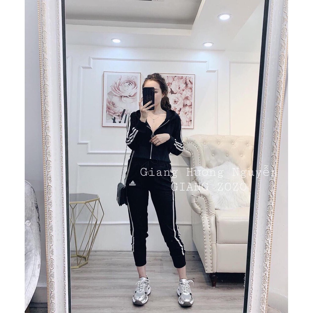 Bán sỉ bộ thể thao đen 2 sọc trắng cho nữ x | BigBuy360 - bigbuy360.vn